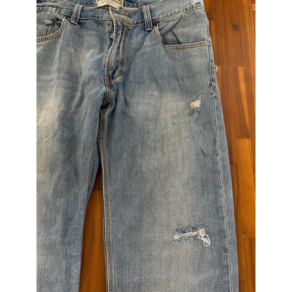 Levi's 514 Slim Straight Jeans Mens 36x32 Light Wash Fair Distressed Denim